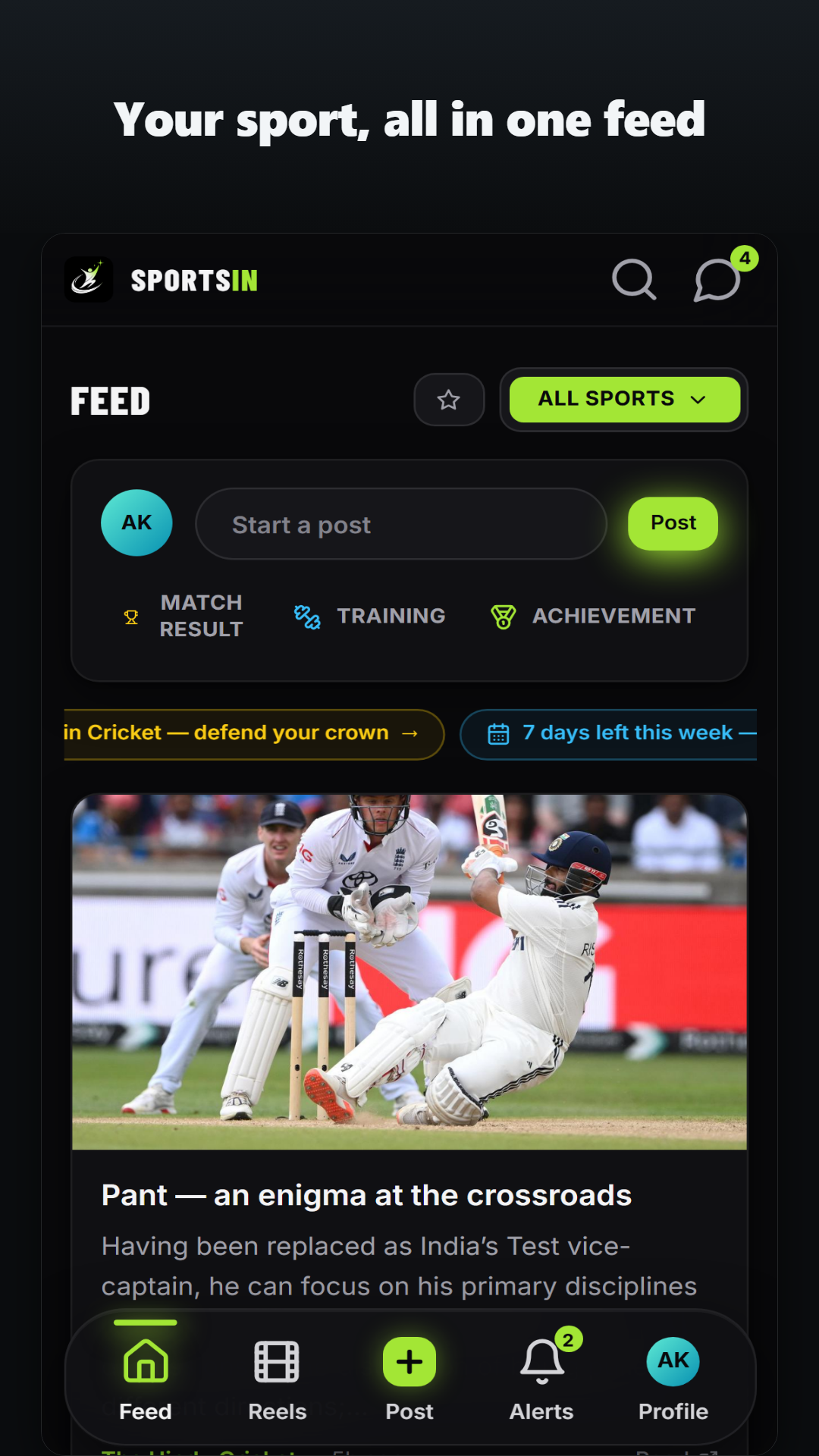 SportsIn feed screen