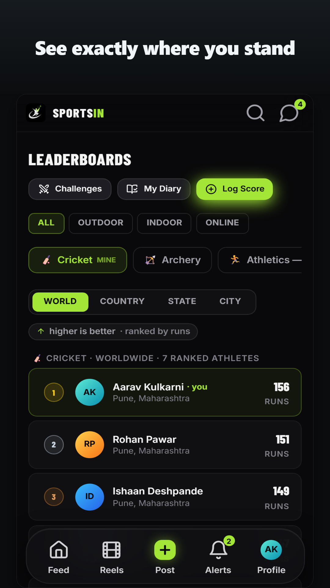 SportsIn leaderboards screen