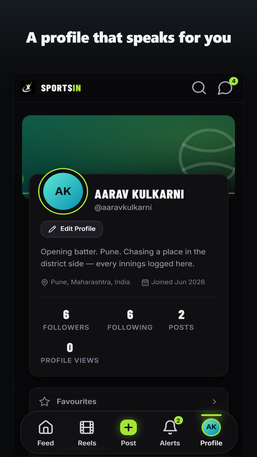 SportsIn athlete profile screen