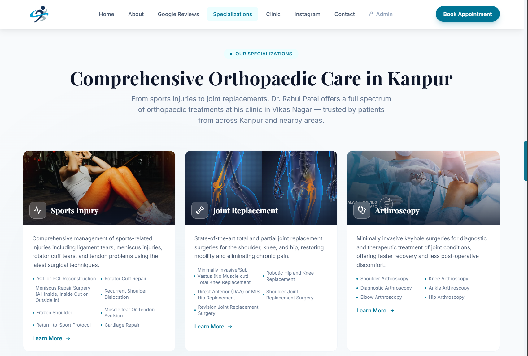 Orthopedic specializations page