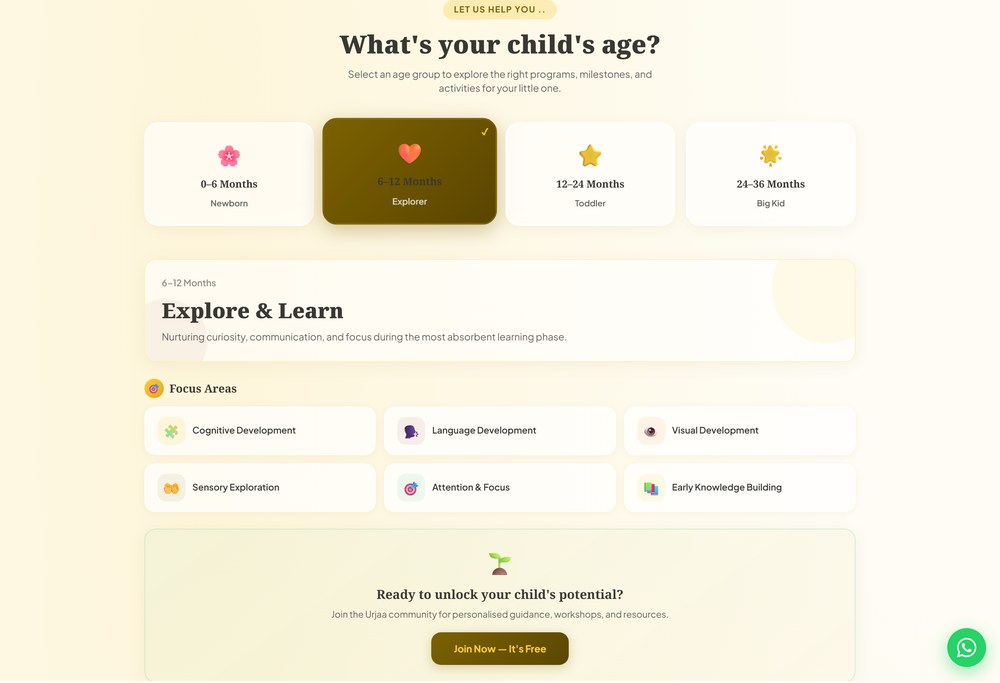 Age selector with the programme content it reveals
